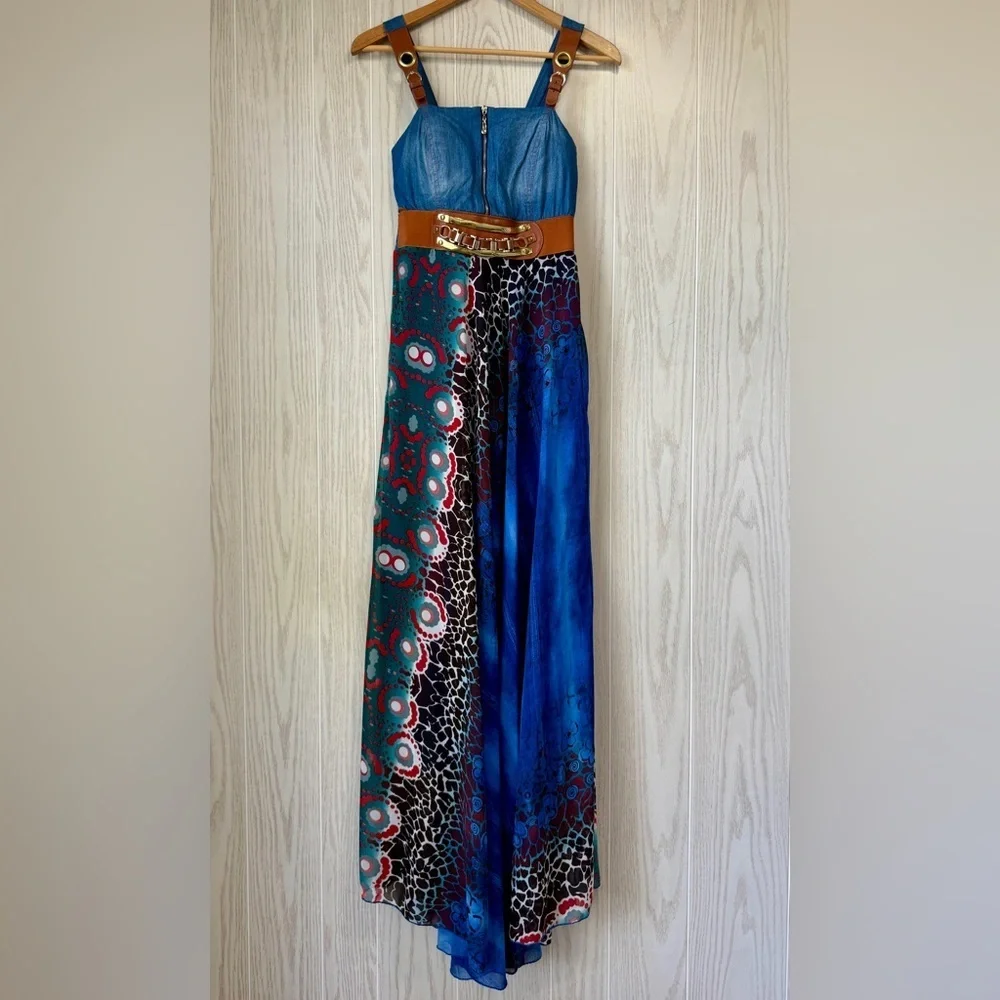 PLAY ON Expression Boho Mixed Print Maxi Dress Blue Teal S/M - Picture 1 of 4